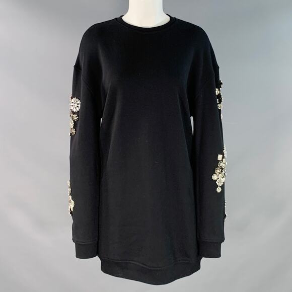 Size XXS Black Cotton Blend Crystal Embellishment Sweatshirt Dress - Picture 1 of 10